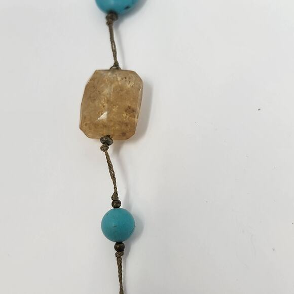 Premier Designs Promenade Tigers Eye Shell Faux Turquoise Long Necklace - Picture 4 of 7